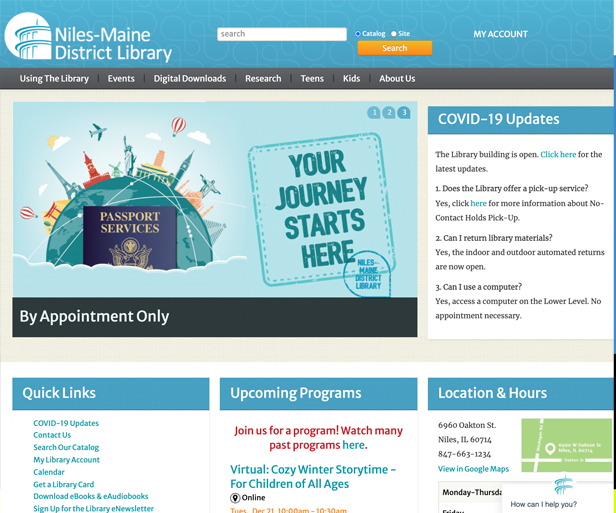 Niles Public Library website